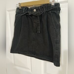 Hollister Ultra High Rise Belted Black Wash Denim Skirt Paper Bag Waist Preppy